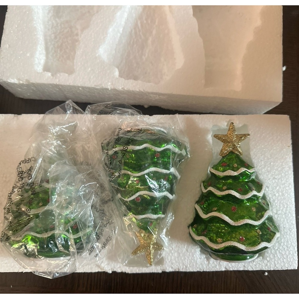 3 Illuminated Mr Christmas Mercury Glass Xmas Trees For Table Decor 5" Tall